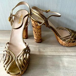 COPY - PRADA - Gold leather cork heels - Size 41 (9.5)